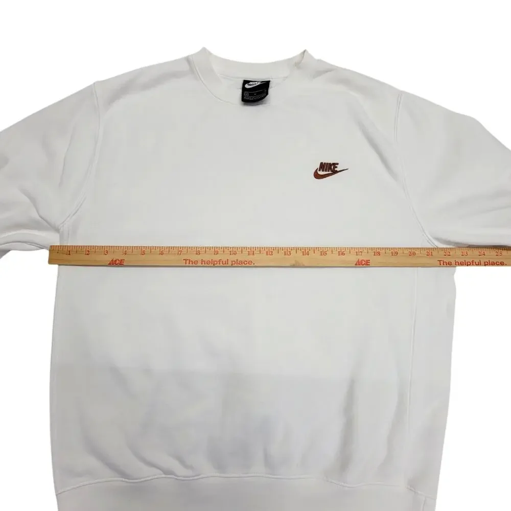 Nike Mens Size Medium White Sweatshirt Crewneck Brown Logo Fleece Pullover